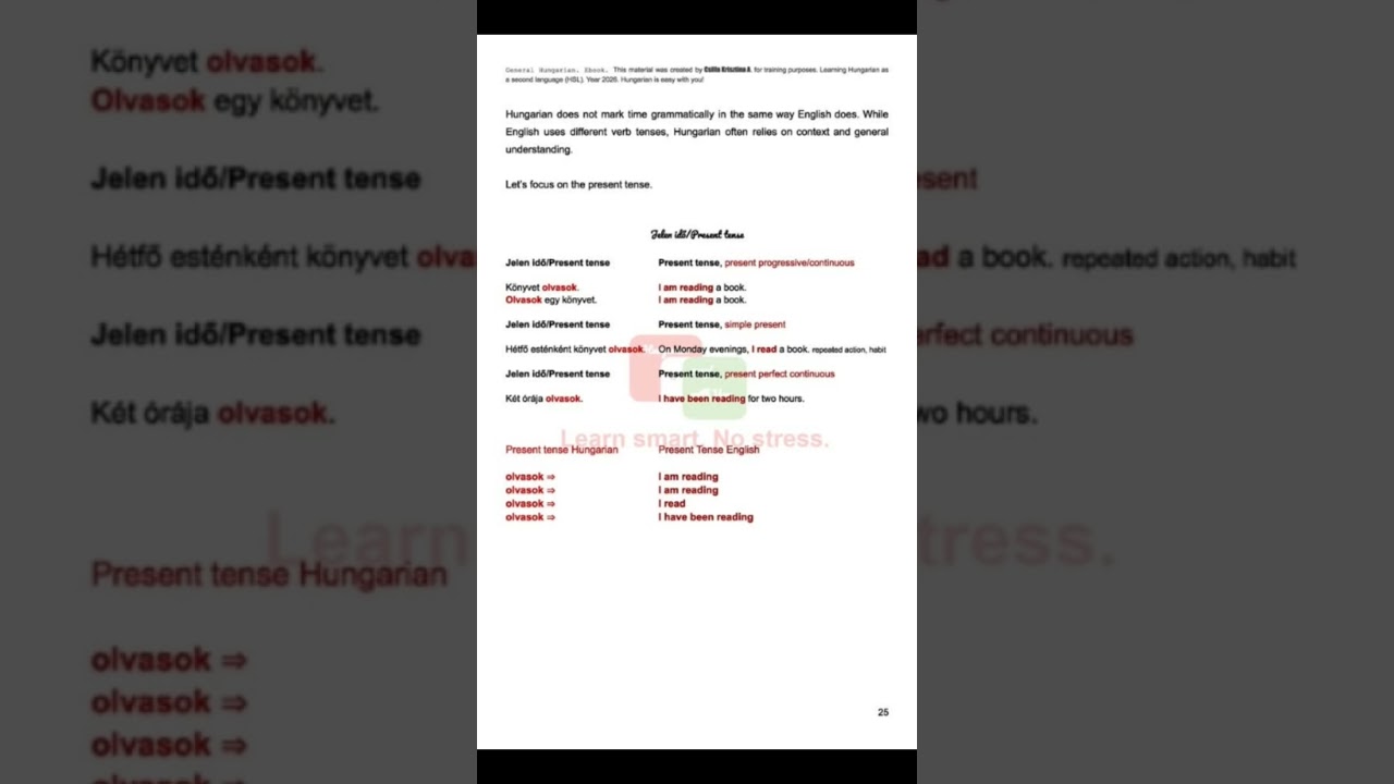 Free Sample from My Ebook &ldquo;General Hungarian&rdquo; HUNGARIAN PRESENT TENSE 06 #ytshorts