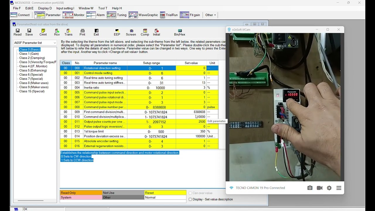 2. Panasonic Servo Drive MCDLN35SE PARAMETERS READ AND WRITE  WITH PANATERM