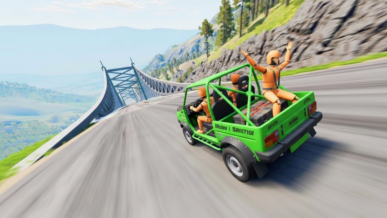 Full Throttle INSANE Long Downhill lane | BeamNG drive Realistic Crashes & Speed Test #35