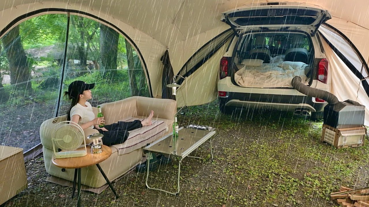 ☔️ночь в уютном роскошном большом приюте, созданном посреди проливного дождя