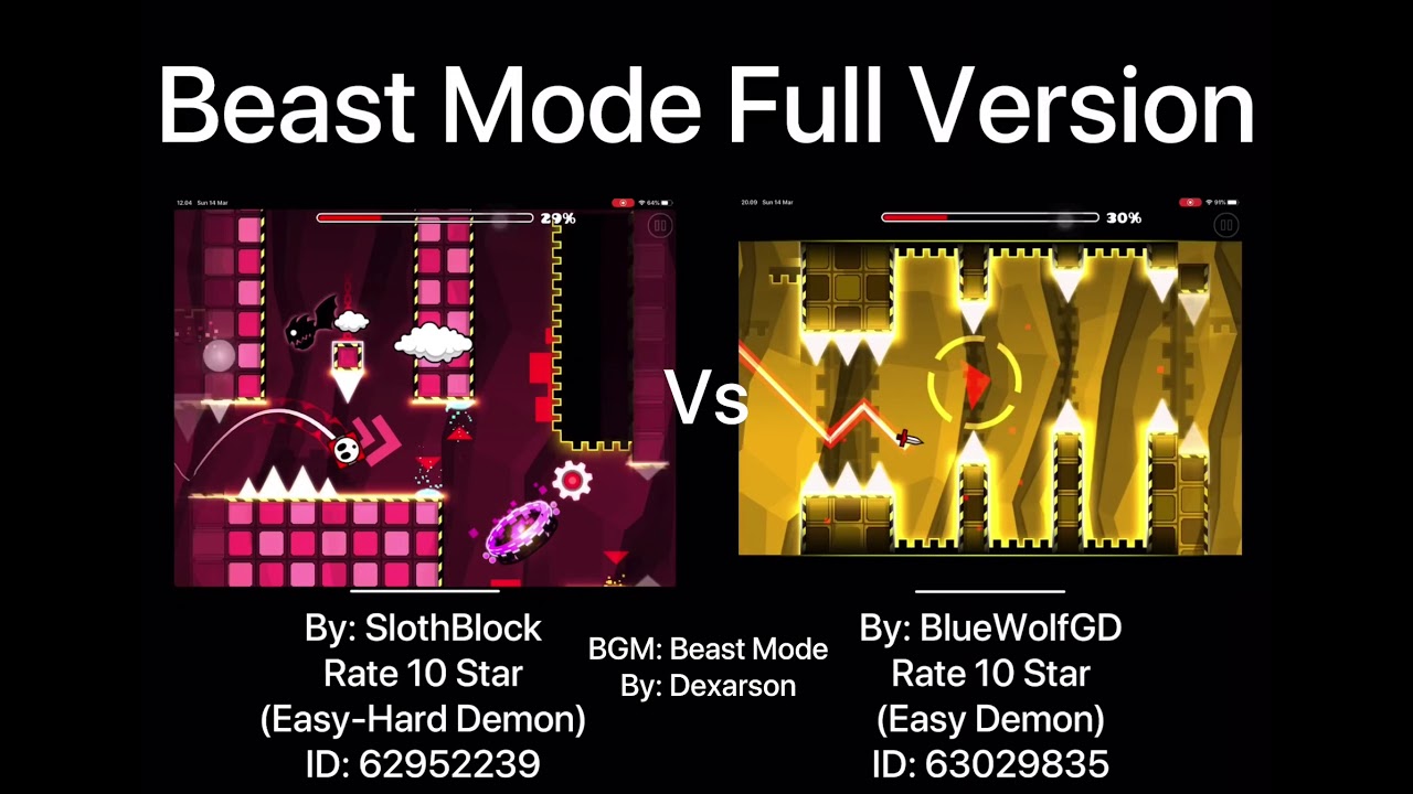 Geometry Dash = Beast Mode Full Version (Comparison) (SlothBlock Vs BlueWolfGD)
