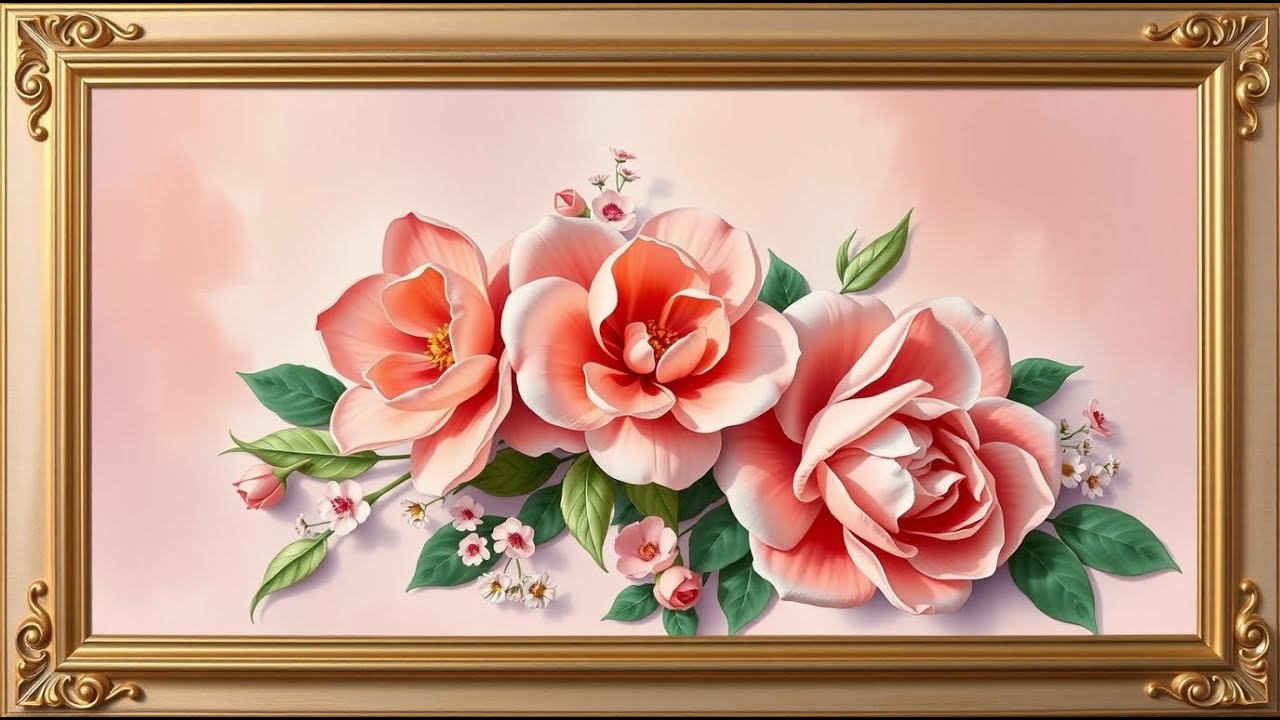 Elegant Pink & Coral Roses Framed TV Art 🌹 4K Art Screensaver for Frame TV | Floral Wall Décor