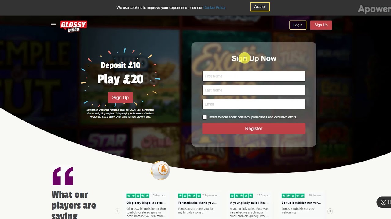 BingoSites.bet Glossy Bingo - Welcome Bonus Walk-through