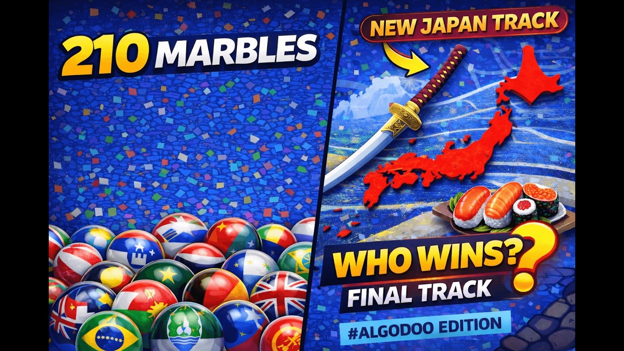 210 Marbles Battle! 🇯🇵🔥 | 13 Tracks + NEW Japan Track (15 Eliminated!) #algodoo #marblerace