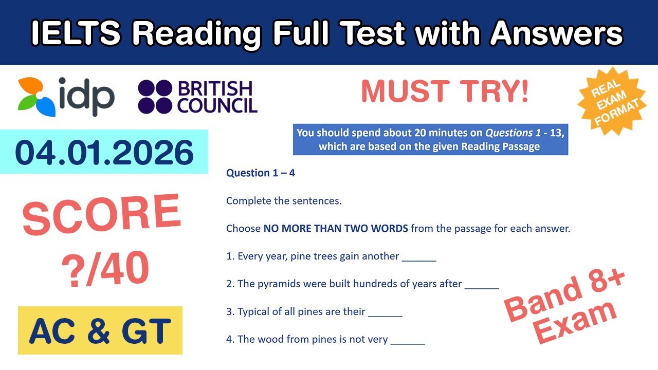 IELTS Reading Practice Test with Answers 04.01.2026 - Test #117