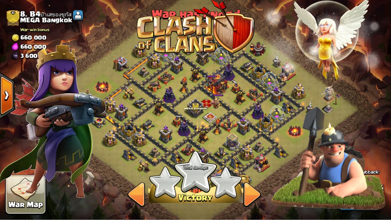 Clash of Clans : TH10 - Queen Walk + Miner Attack Strategy for WAr !