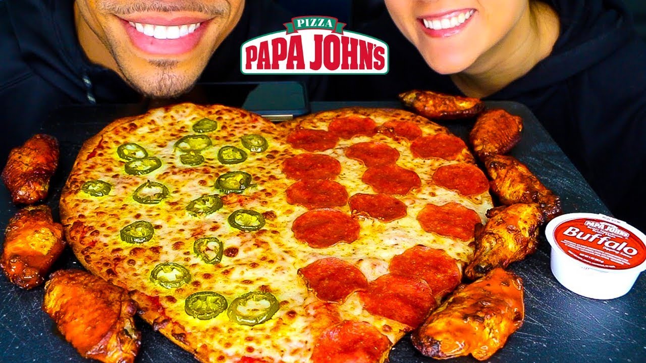 ASMR PAPA JOHN'S PIZZA & WINGS MUKBANG | HEART SHAPED PIZZA VALENTINES EATING CHALLENGE | NO TALKING