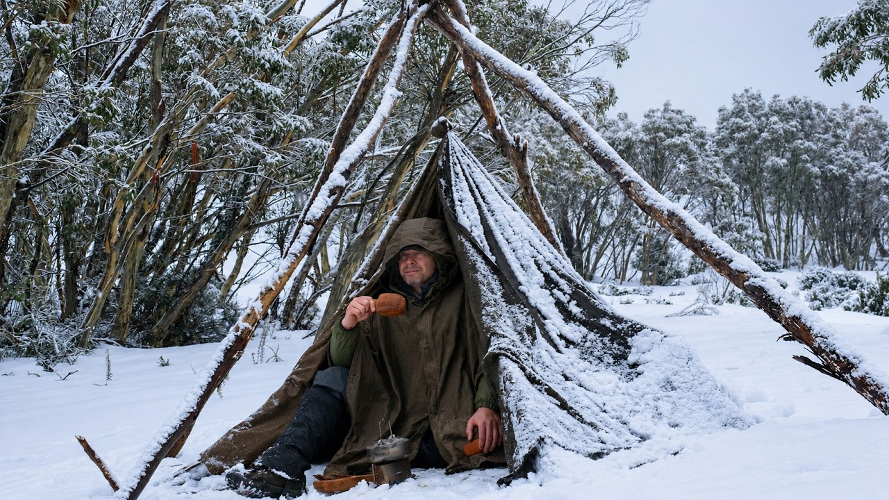 Surviving Snowstorm Alone in a Lavvu Tent