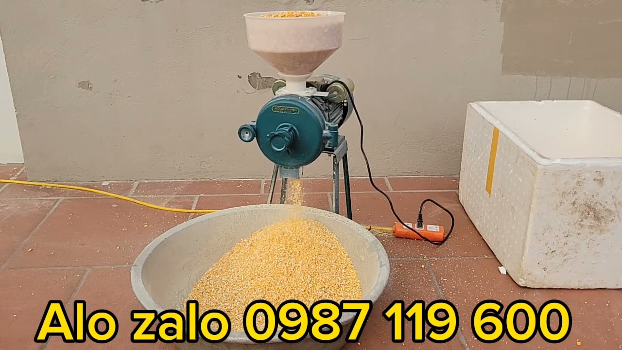 chạy test máy nghiền bột khô,máy nghiền mini a150 khi xay bắp mảnh cho gà vịt và chim câu