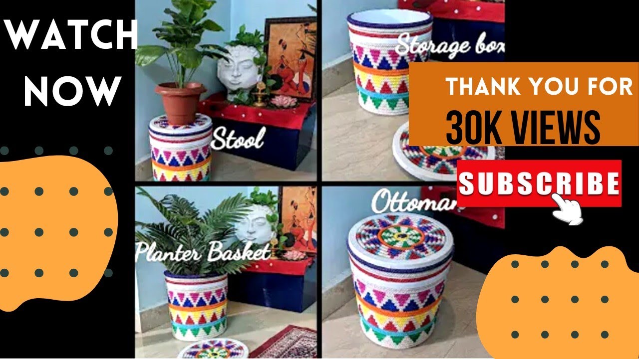 DIY Multipurpose Home décor using waste paint bucket| Ottoman | Stool | Storage box | Planter basket