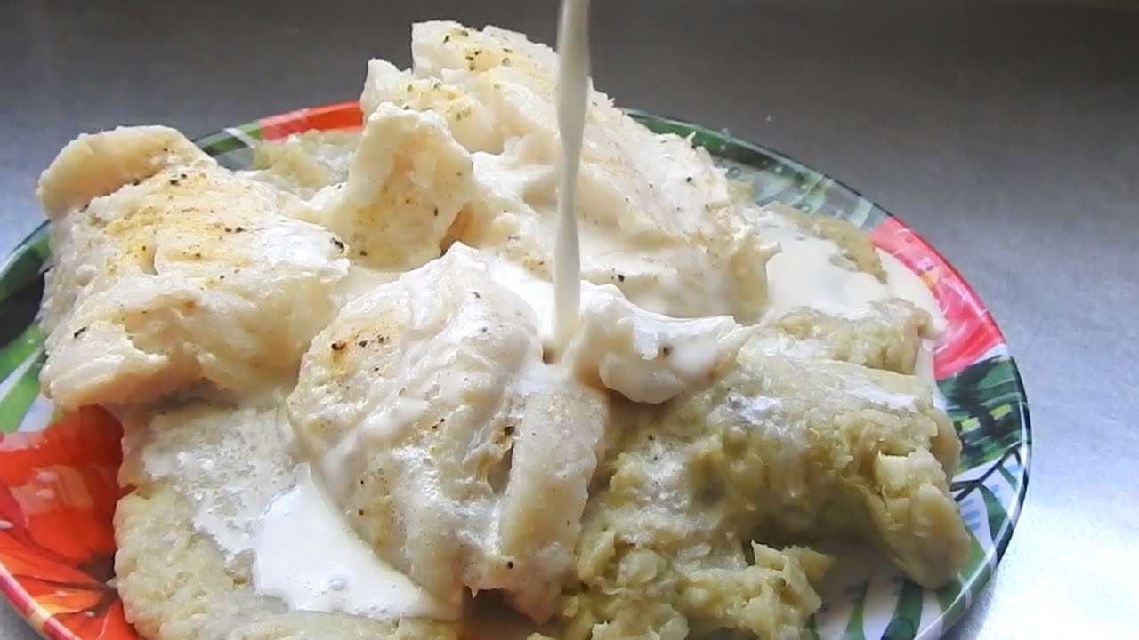 Cook Islands Food,Taro Papa with Coconut Cream and fish.
