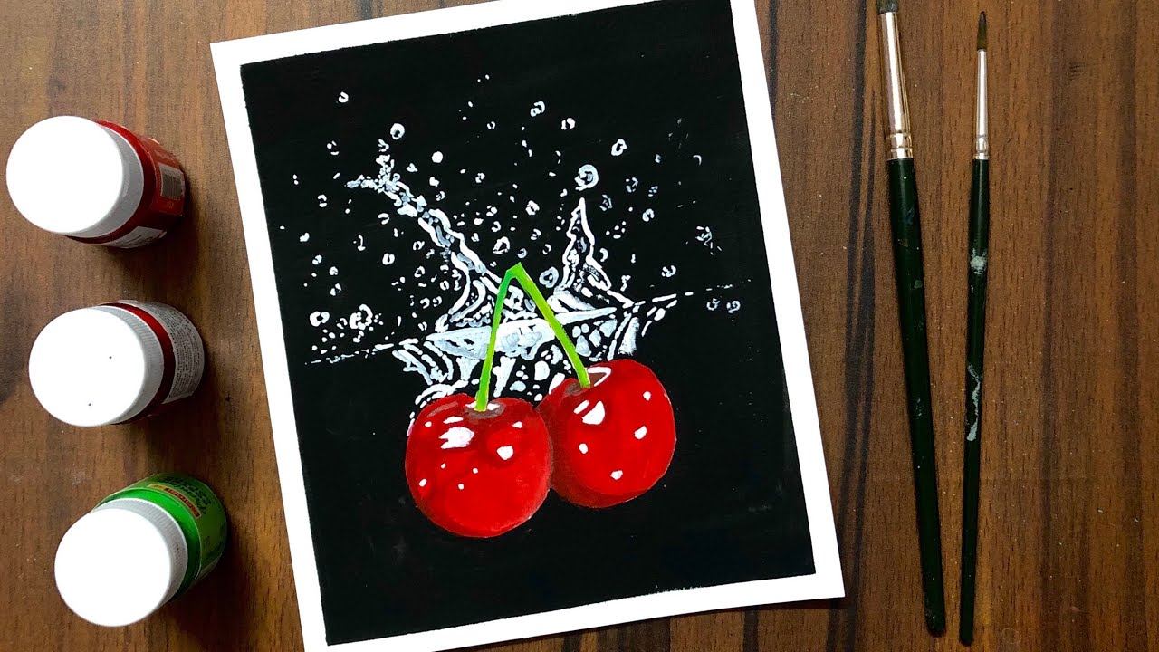 Poster Colour Painting of Cherries in Water | Painting Ideas | Realistic Painting Ideas