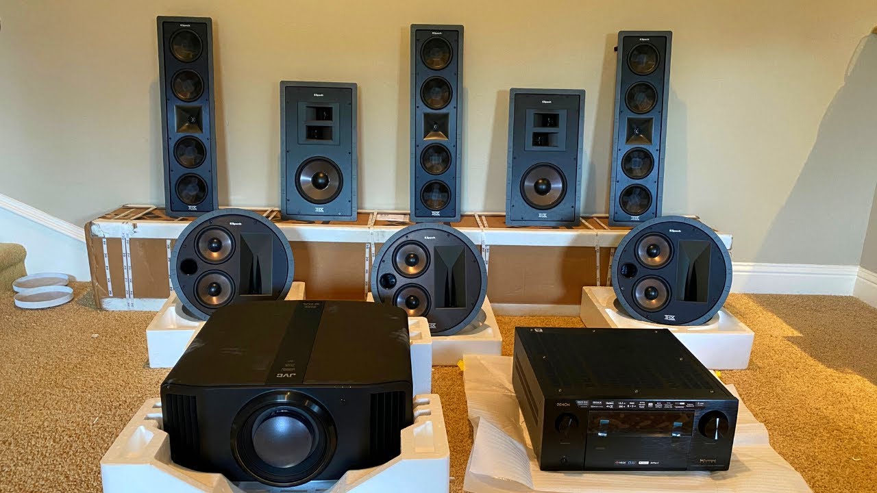 Домашний кинотеатр JVC RS3000 Klipsch THX 5.1.4 Atmos 8K с безумным 150-дюймовым экраном Black Di...