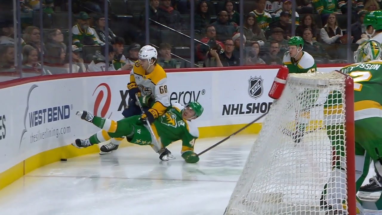 Zachary L'Heureux Slewfoot Match Penalty Against Jared Spurgeon (Dual-Feed)