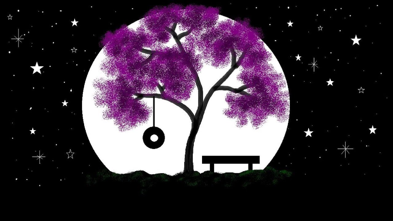 Moonlight drawing in Paint || night scenery || how to draw in computer || ms paint step by step