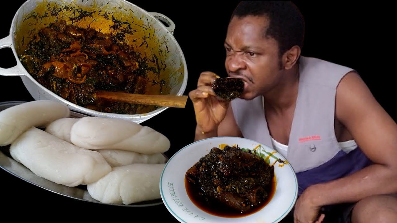 Ma Recette Du Eru Et Water Fufu Juste Avec La Peau,  Creuvettes Et Le Bouga  À La Façon Camerounaise
