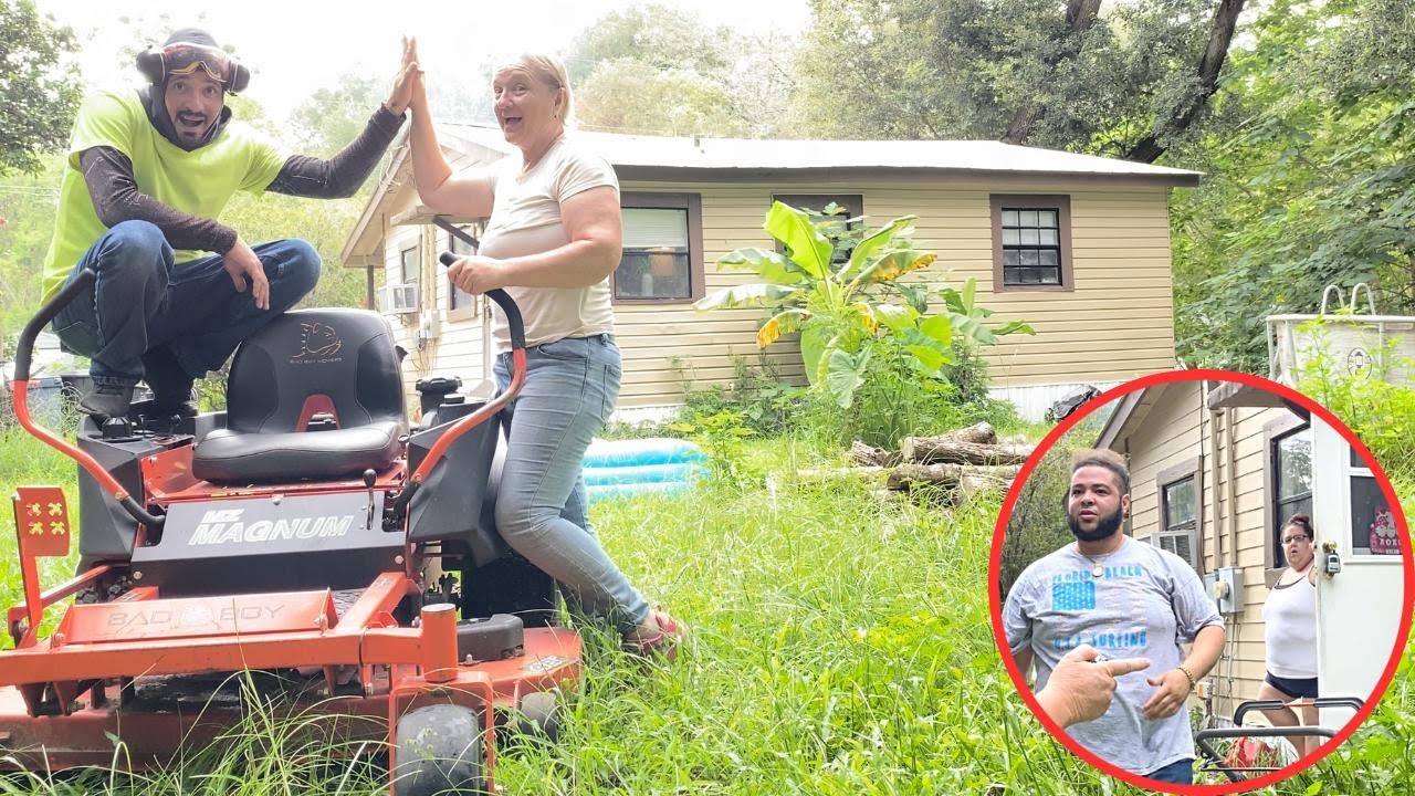 MOTHER & SON Lawn Duo SURPRISE young couple with FREE Lawn Mowing!