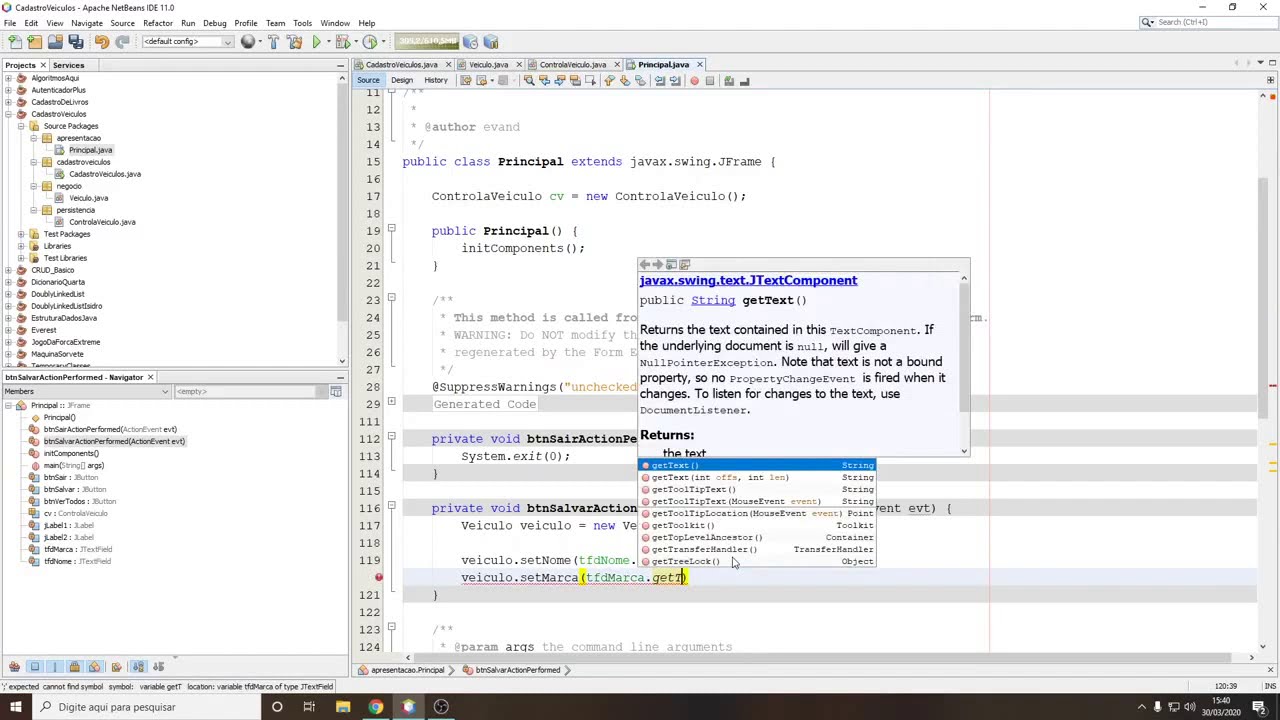 Java  - Cadastro simples utilizando Interface Gráfica e ArrayList
