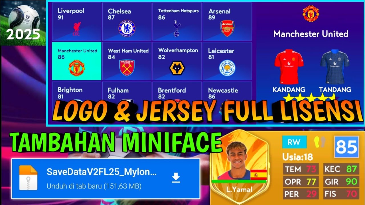 Update Baru! Logo & Jersey Sudah Full Lisensi Tambahan Mini Faces - Football League 2025