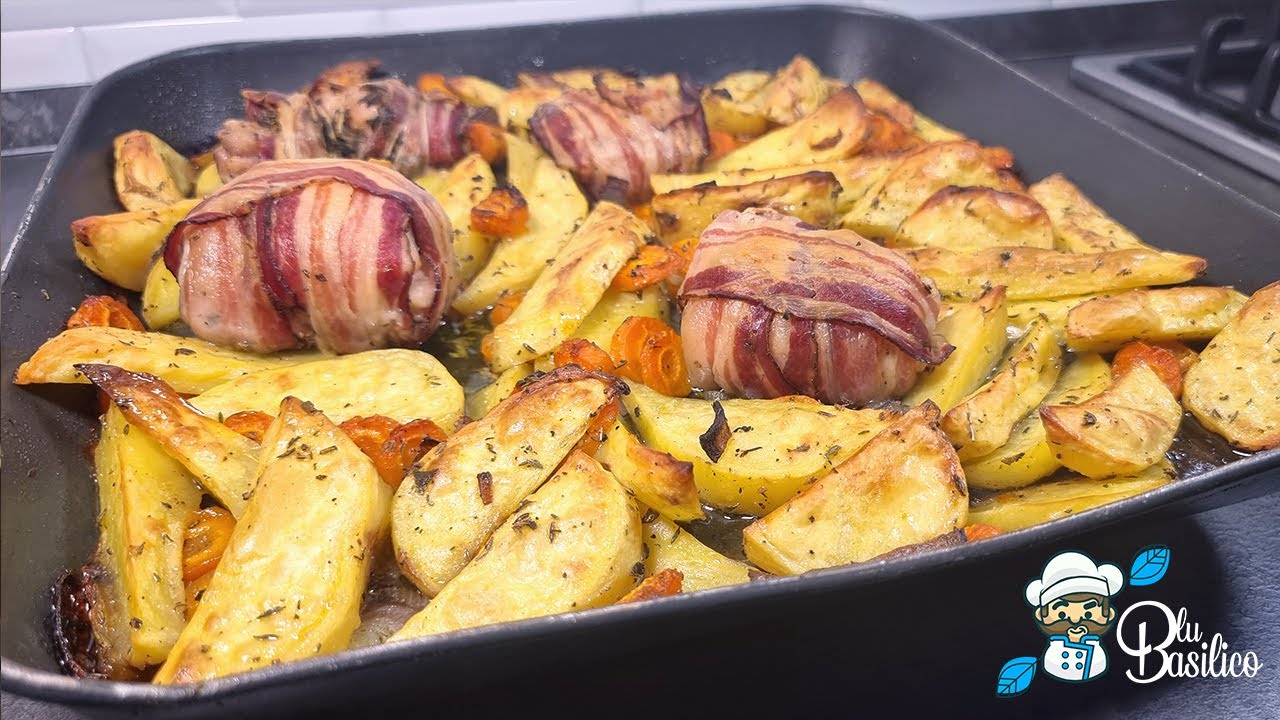 Pollo porchettato al forno con patate