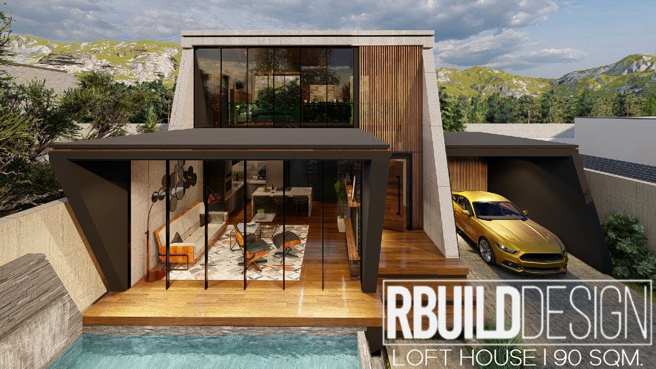 Modern Loft House Design l 8m x 11m (90 sqm) l 2 Bedroom with Garage and Swimming Pool