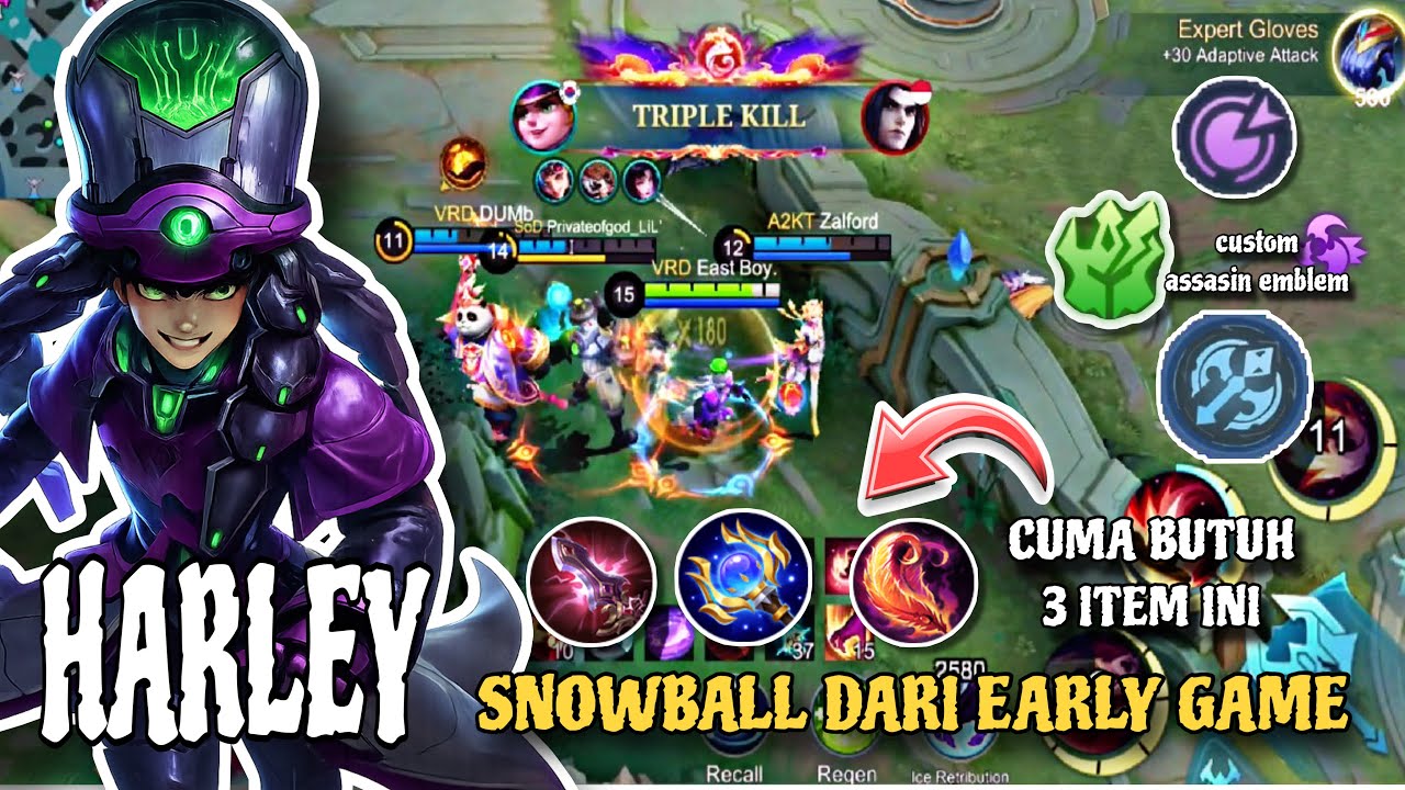 HARLEY GAMEPLAY SNOWBALL DARI EARLY GAME - DAMAGE BRUTAL - MOBILE LEGENDS