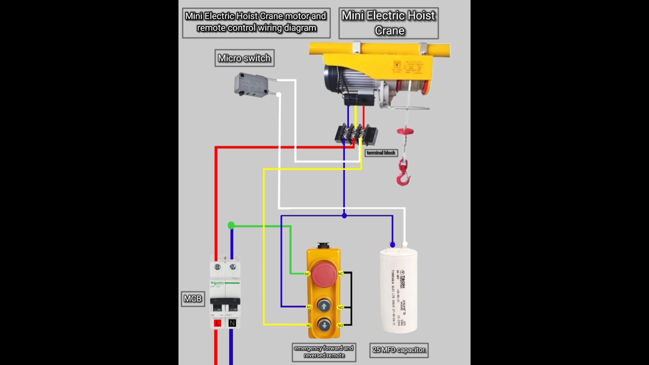 Mini Electric Hoist Crane motor and remote control wiring diagram 