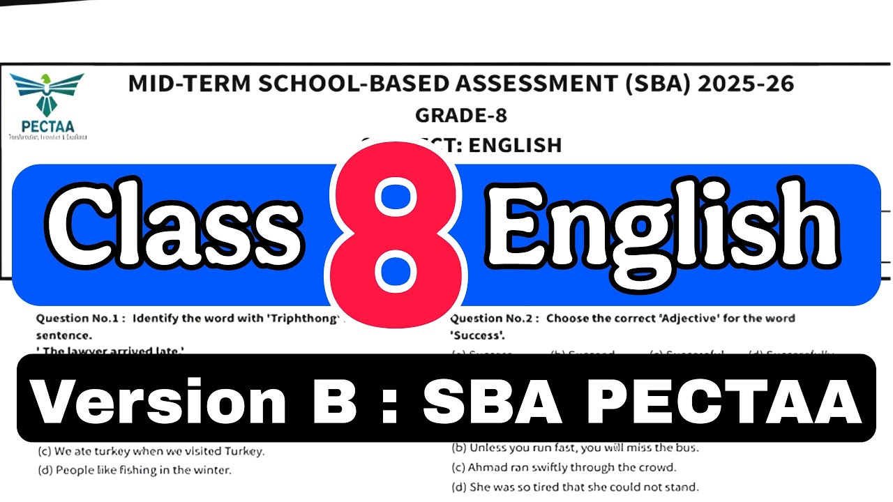 Class 8 English paper SBA 2025 | Version B | PECTAA | school based assessment | Punjab |