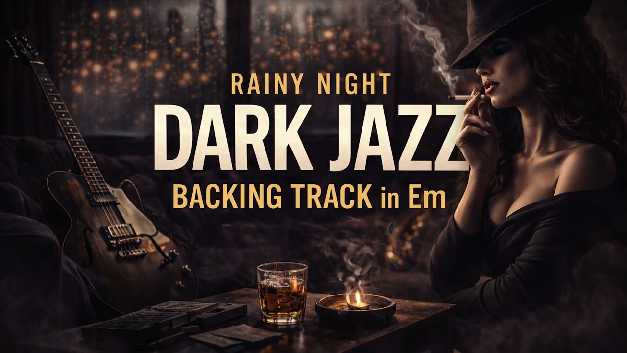 Rainy Night Dark Jazz Backing Track in Em | Noir Blues Jam with Rain