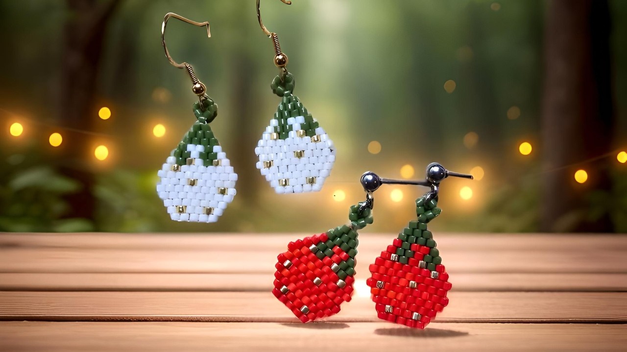 Brick Stitch Strawberry Earrings 🍓 | Easy & Beginner-Friendly Beading Tutorial