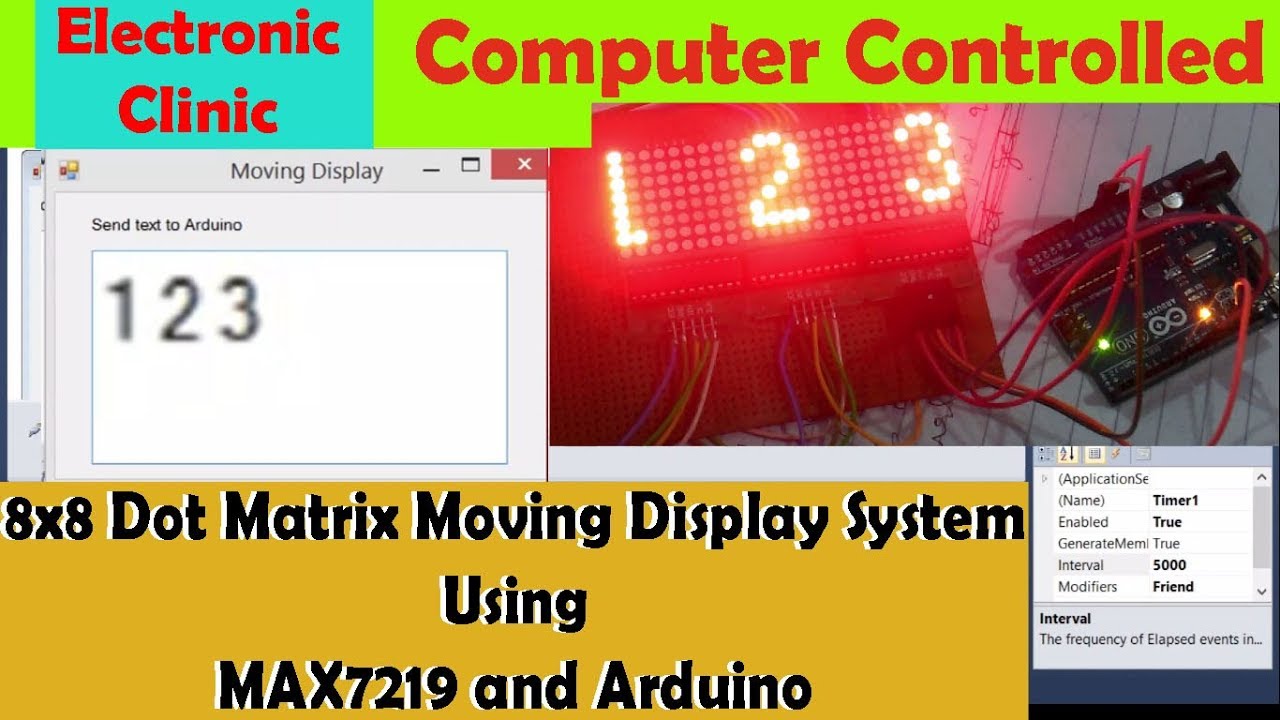MAX7219 and Arduino, 8x8 dot matrix Moving Display | Computer Controlled 8x8 dot matrix  
