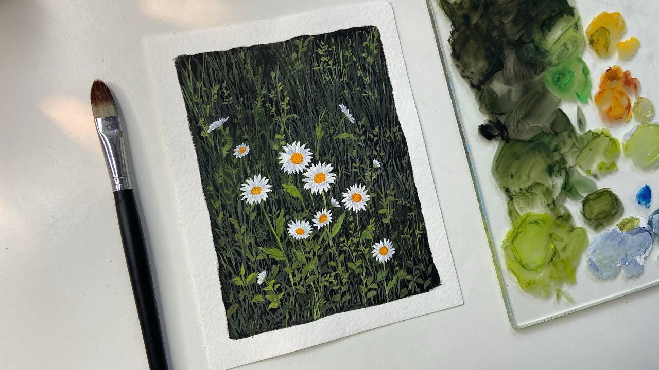 Daisy flower painting/ gouache painting / flower painting for beginners