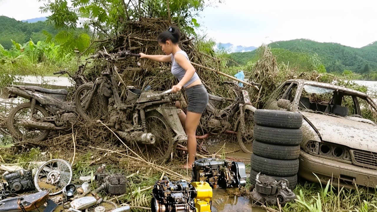 Incredible Skills of a Genius Mechanical Girl Repairing Flooded Engines and Saving Old Motorbikes