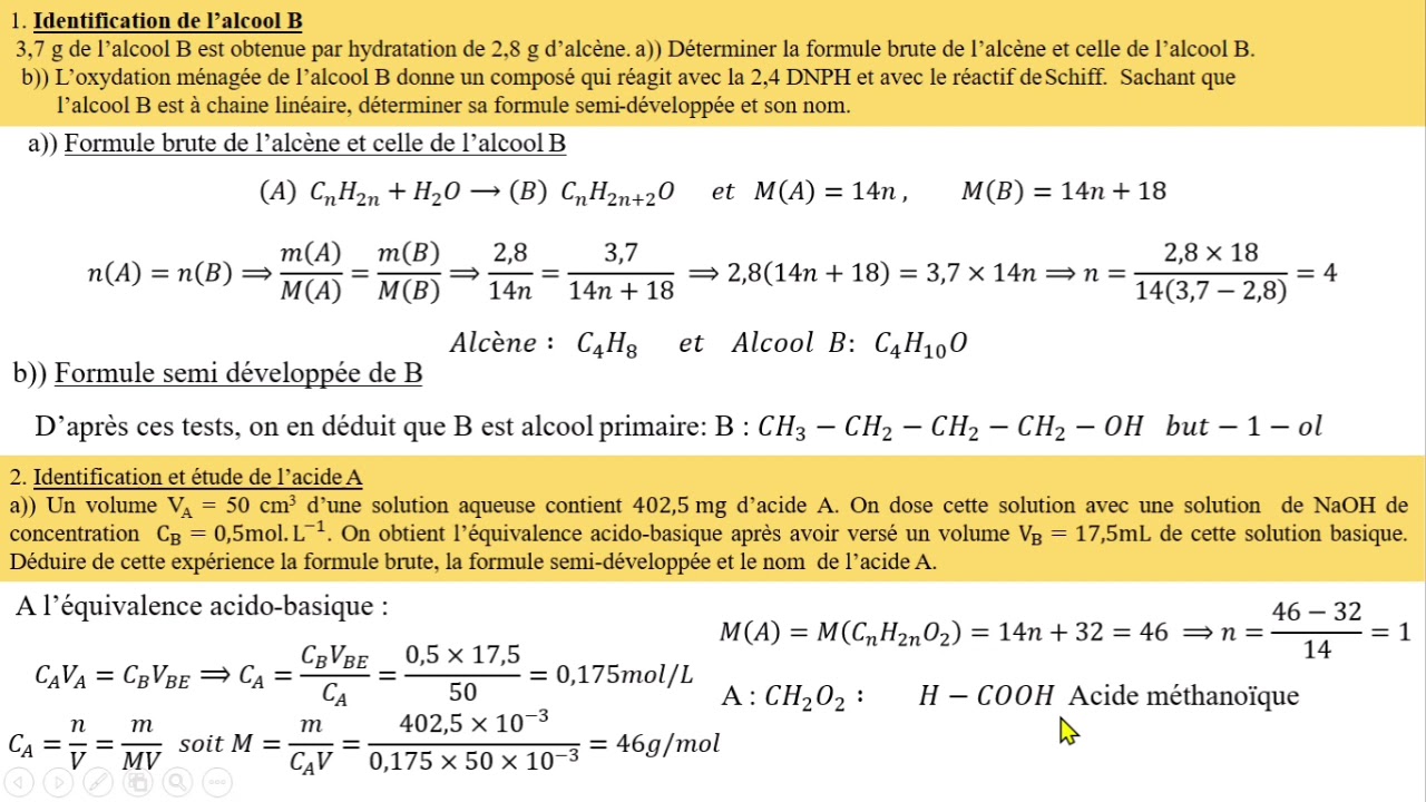 Détermination du taux d'estérification ou pourcentage d'alcool estérifié | Exercice corrigé
