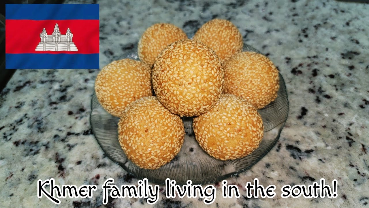 KHMER DESSERT~NOM KROCH~HOMEMADE CRUNCHY SESAME BALLS