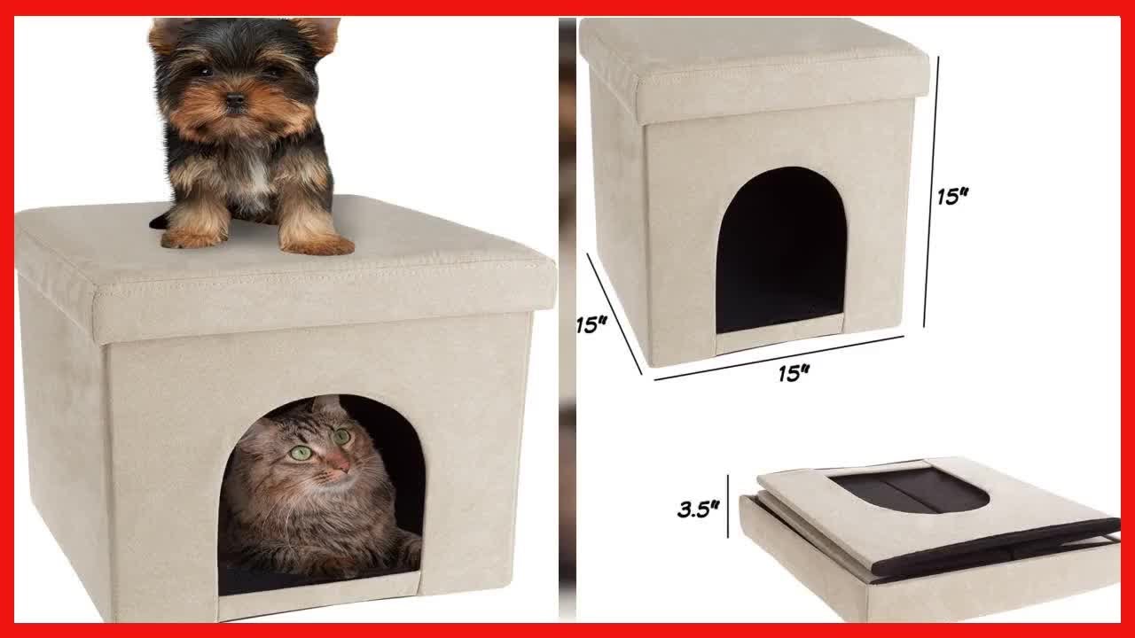 Pet House Ottoman - Collapsible Multipurpose Small Dog or Cat Bed Cube and Footrest with Cushion Top