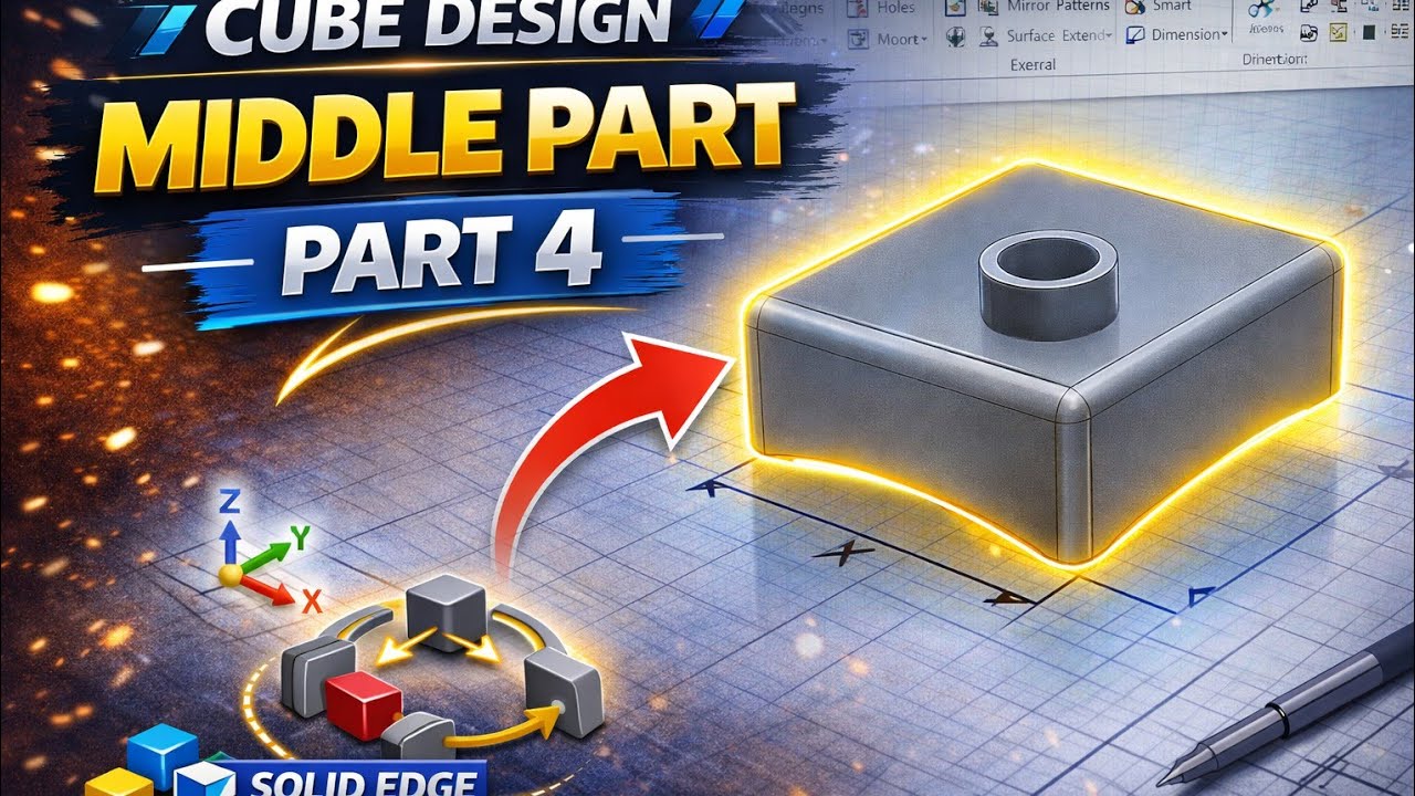 Solid Edge Tutorial | Cube Middle Part Modeling (Part 4)