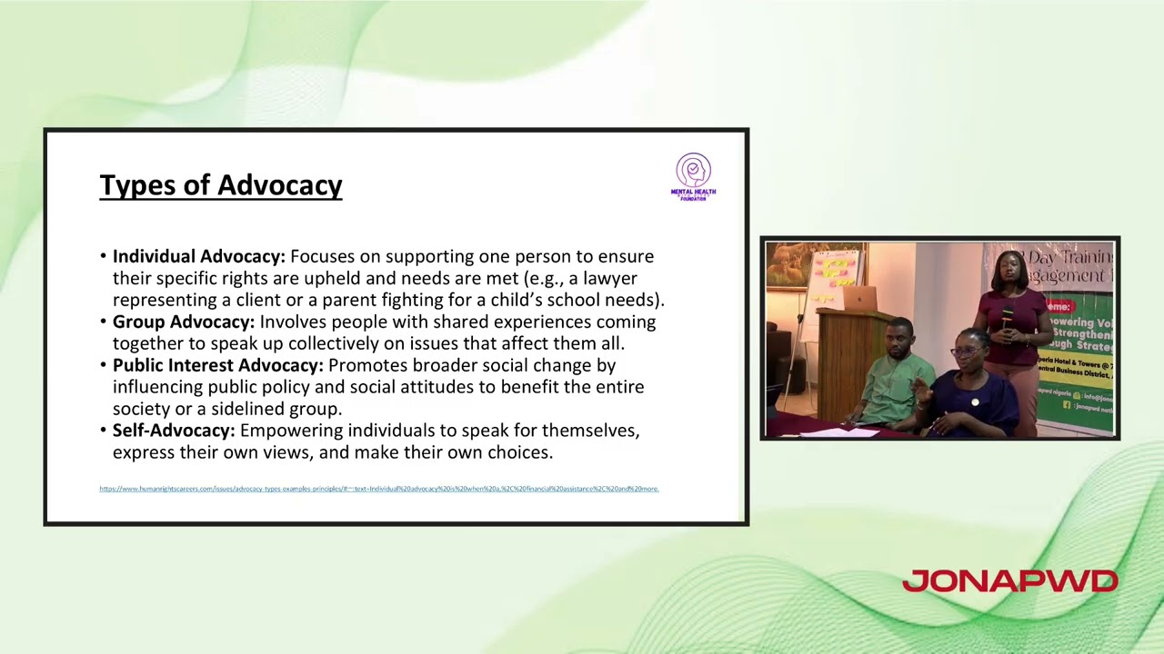 Day 1 (continued2) Advocacy Training