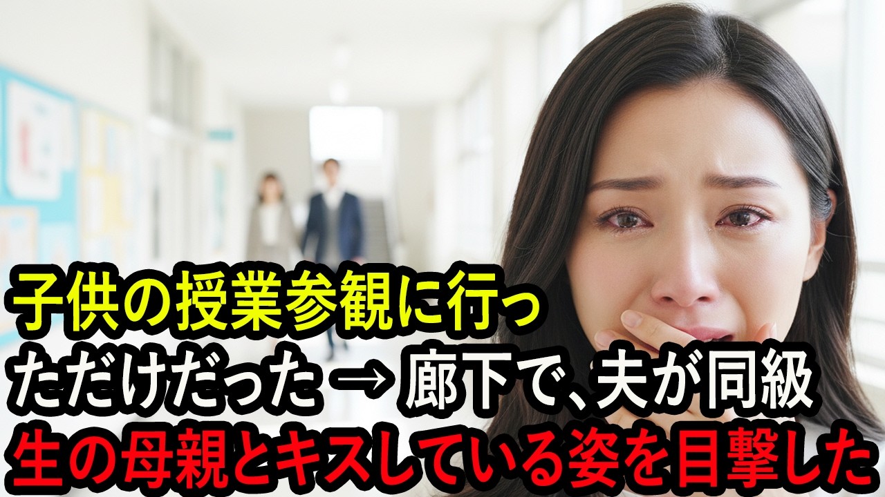 子供の授業参観に行っただけだった → 廊下で、夫が同級生の母親とキスしている姿を目撃した