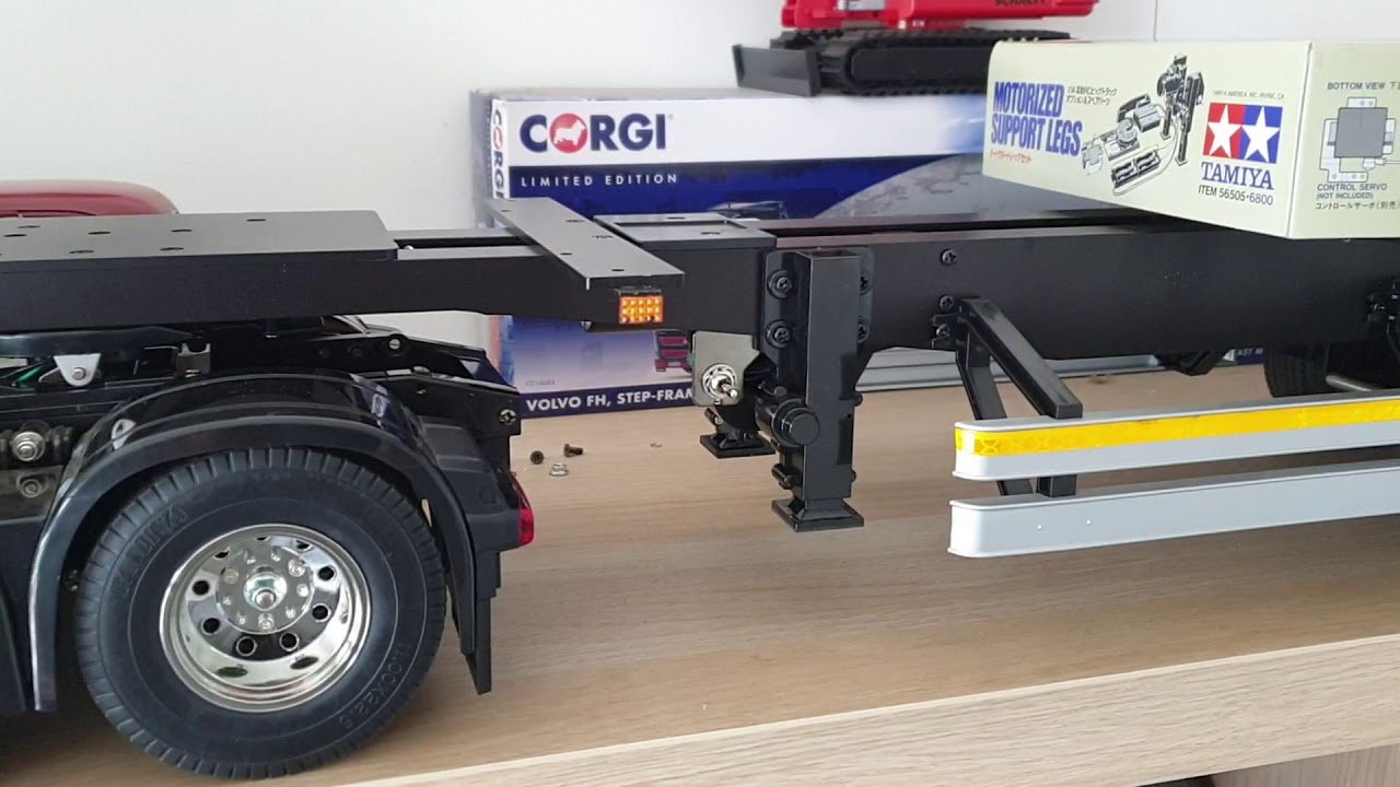 Motorized support legs tamiya 56505  mercedes actros 1/14 flatbed trailer