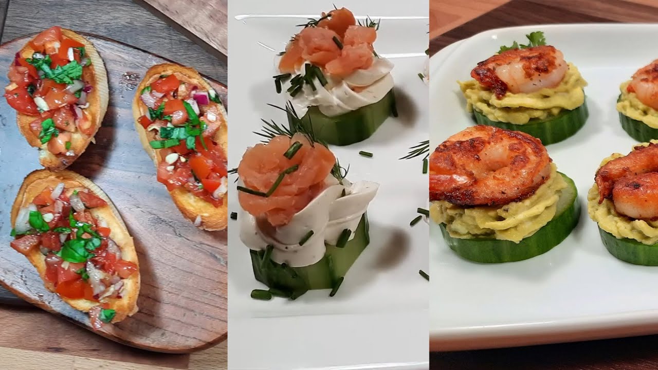 3 Best Appetizer (Italian bruschetta, smoked salmon, and shrimp avocado bites)