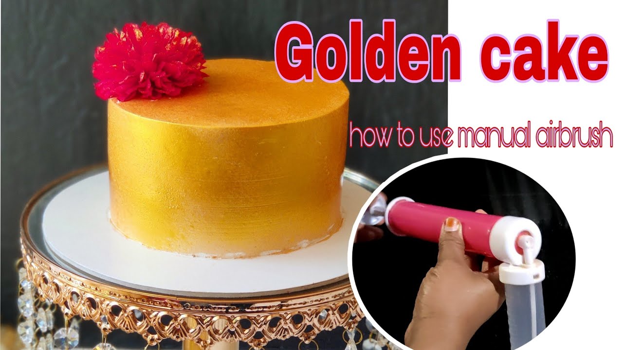 #airbrush 350/-രൂപക്ക് trending  കേക്ക്/new trending golden cake/how to use manual airbrush in cake