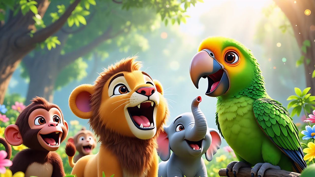 Animal Sounds Song for Kids | Lion Monkey Elephant Parrot | Fun Learning