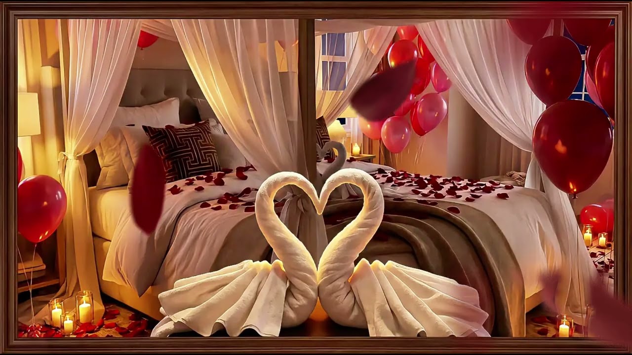 Animated Valentine’s Bedroom Ambience ❤️ Candlelight & Rose Petals | 4K Date Night TV Art