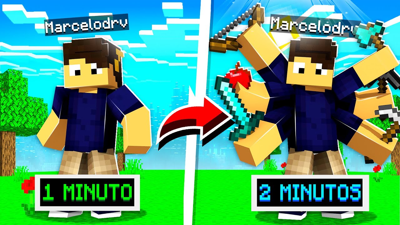 Minecraft, MAS a cada 1 MINUTO ganhamos 1 BRAÇO!