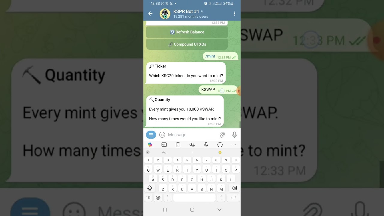 How to mint Kaspa tokens on KSPR bot