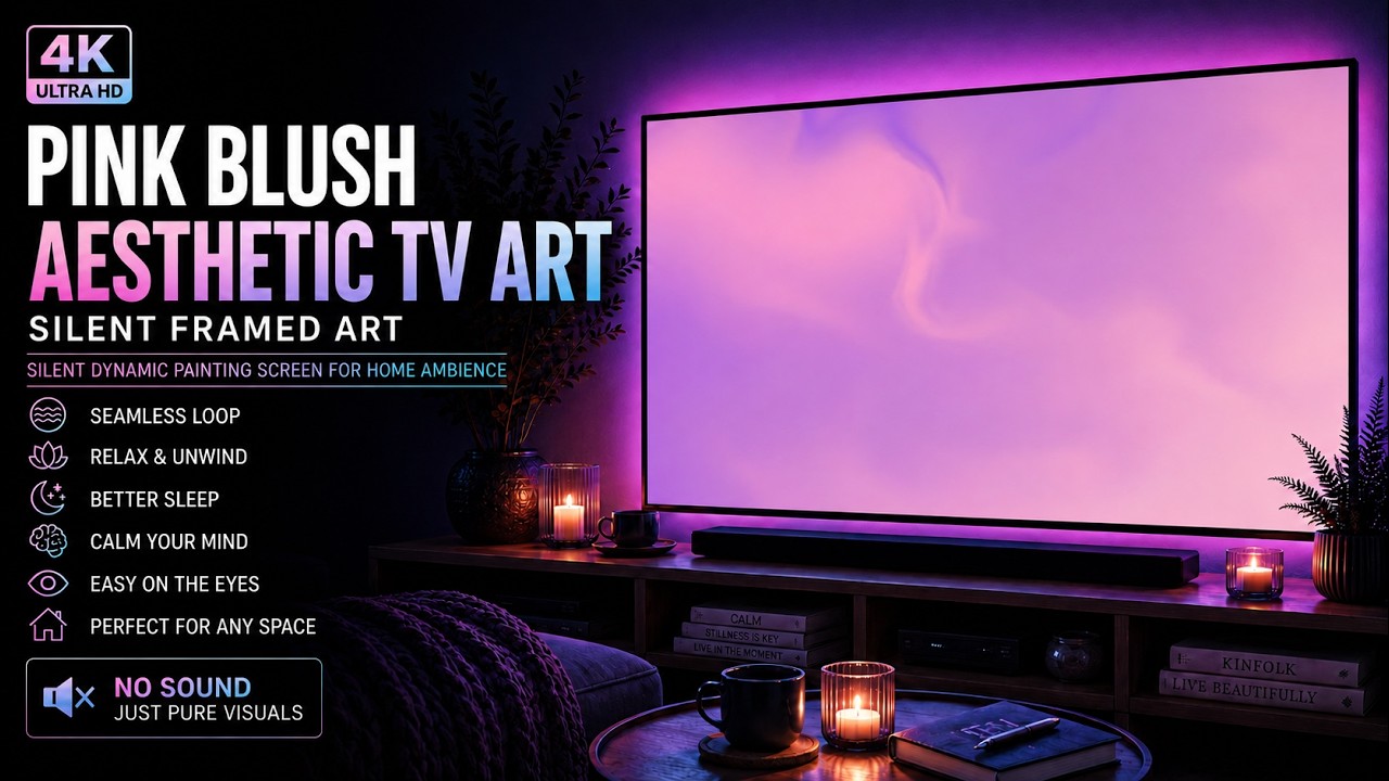 Pink Blush Aesthetic TV Art  | Silent Framed dynamic Painting Screen for Home Decor & Ambience