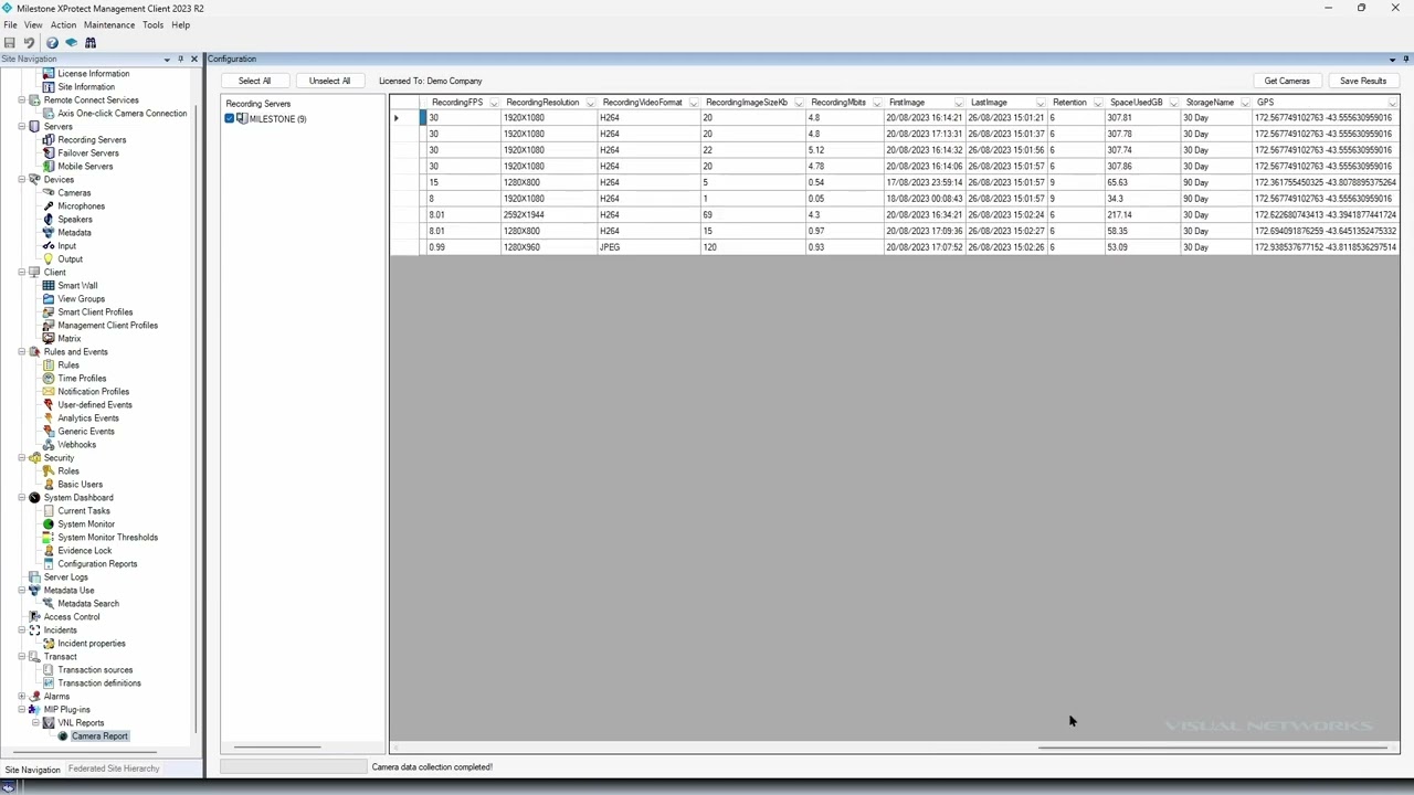 Visual Networks - Milestone XProtect Camera Report Long Version