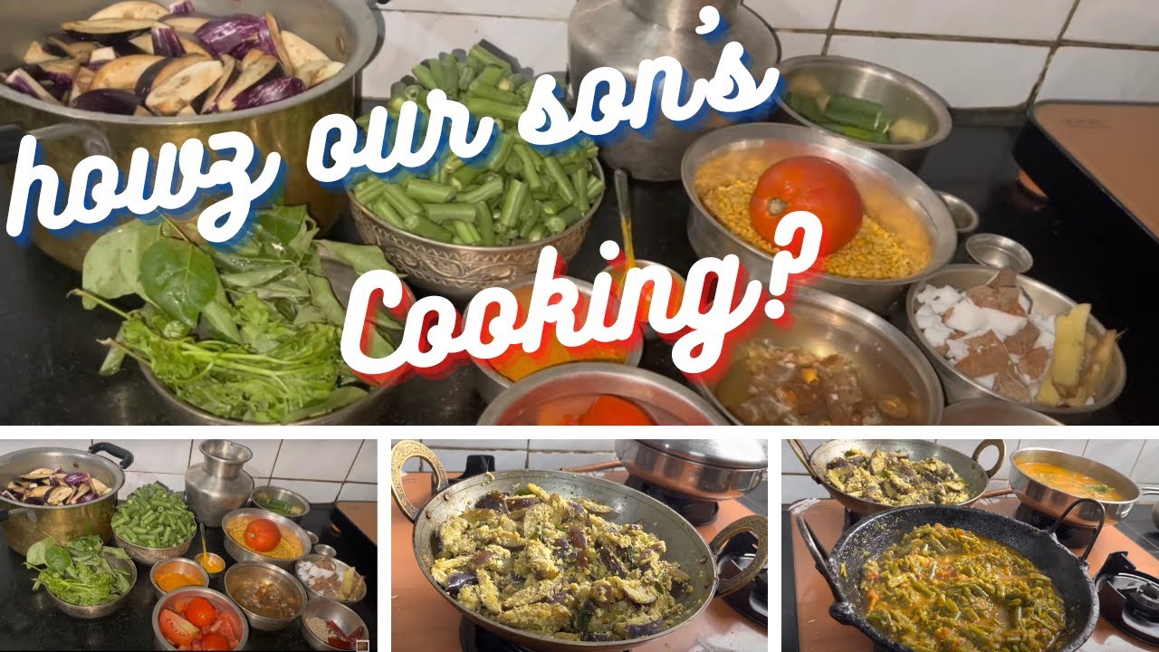 Lunch treat from our Son - Kathirikkai Avial, Beans Masala Curry, Vendakkai Sambar Recipes