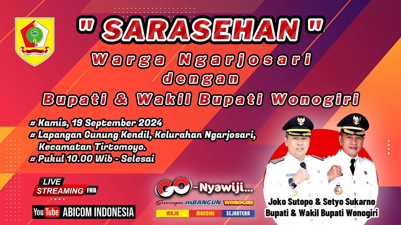 🔴📡Live ❃ SARASEHAN Warga Ngarjosari dengan Bupati & Wakil Bupati Wonogiri ❃ Kamis 19 Sept 2024